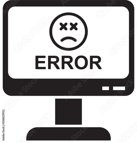 Computer Error Icon Sad Face and Error Message on Screen