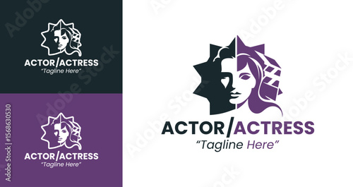 Elegant Dual Actor/Actress Logo in Purple and Black for Film and Media Branding Identity
