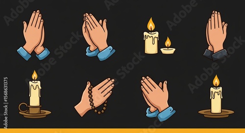 Pixel Art Praying Hands and Candles Representing Faith Hope and Spirituality in Religious Concepts