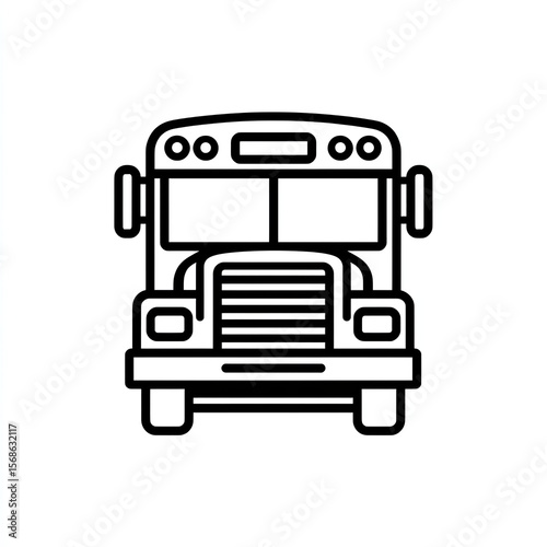 Black And White Line Art School Bus Illustration