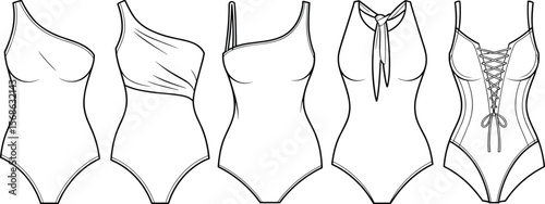 Stylish Women's Bra Technical Flats Vector Set with Bow Details and Underwire, Ideal for Lingerie Design and Apparel Mockups.