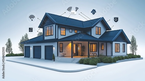 Flat Vector IoT Connectivity: Smart Home Devices Wirelessly Interacting with Central Cloud Brain for Tech Demos and Education