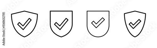 Shield check mark  icon set. Protection approve sign. Safe icon vector