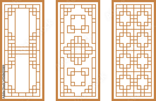 Minimal Vector Illustration of Traditional Korean Door Panel with Decorative Square Lattice Motif for Heritage Architecture Presentation
