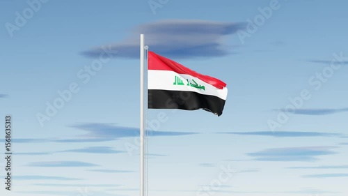The national flag of Iraq waves in detailed 4K 3D animation, reflecting pride, culture, and sovereignty. A strong symbol of national identity and unity, perfect for educational and patriotic use.

