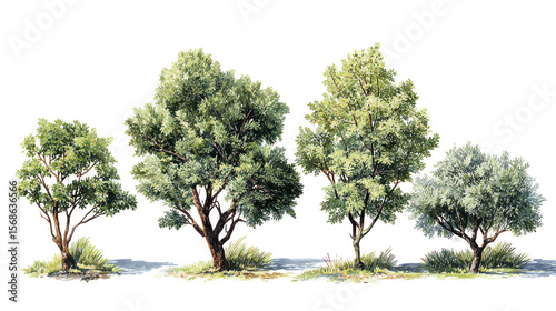 Wallpaper Mural  Set of Nyssa Biflora Trees - Group of Nyssa biflora (swamp tupelo) trees with lush green foliage on transparent background Torontodigital.ca