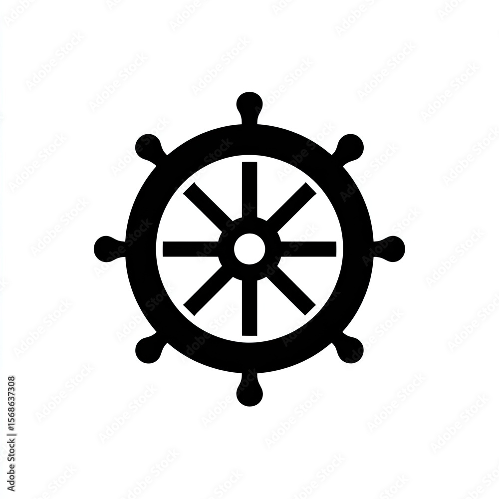 Obraz premium Black Ship Wheel on White Background
