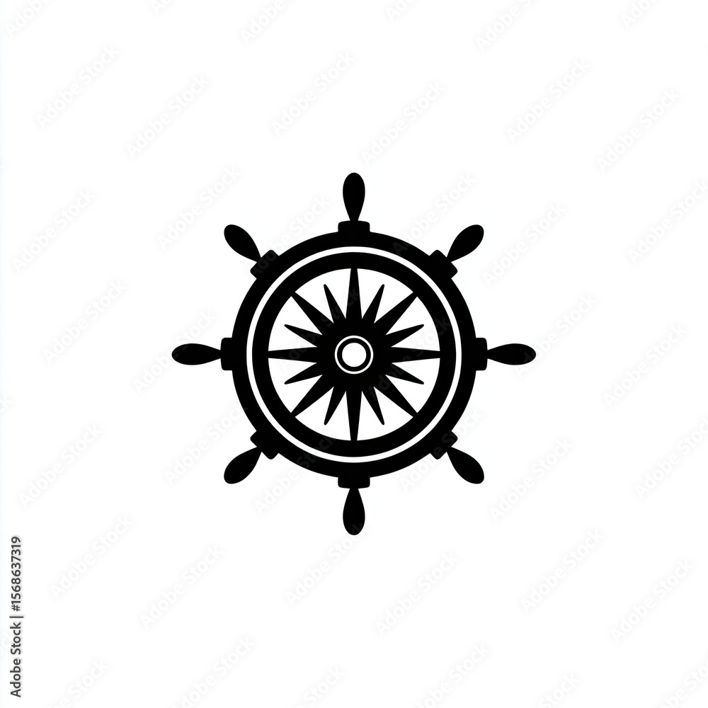 Obraz premium Black Ship Wheel on White Background