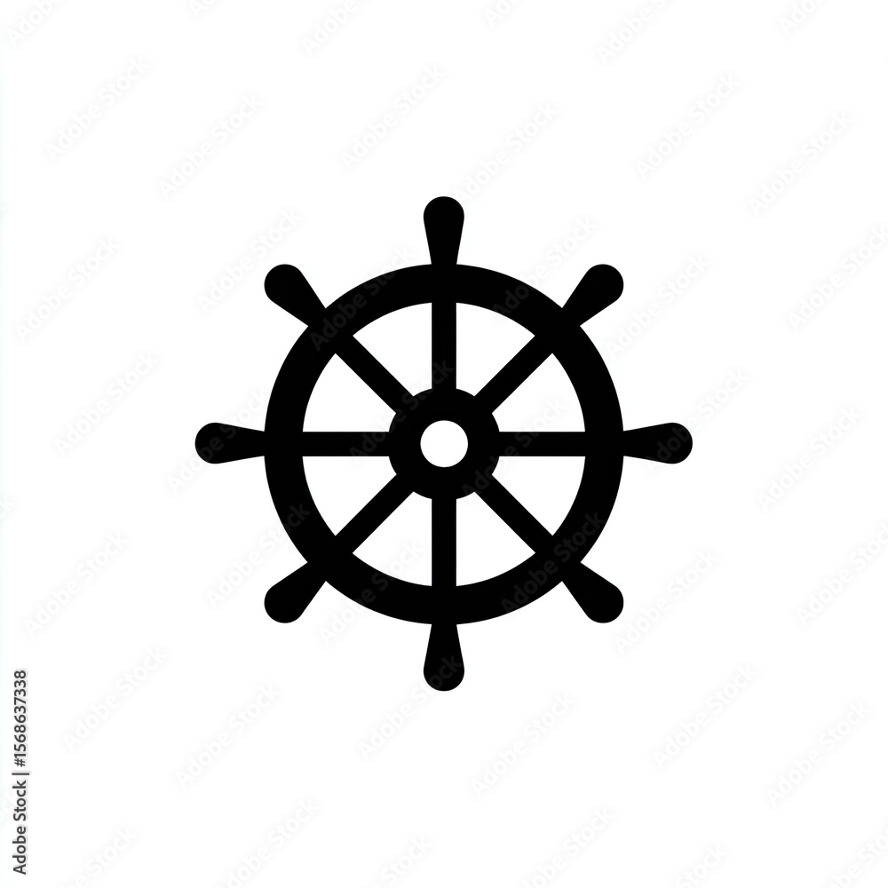 Obraz premium Black Ship Wheel on White Background
