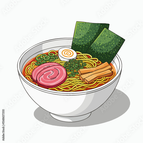 Delicious and Beautiful Bowl of Ramen Noodles with Rich Toppings and Broth