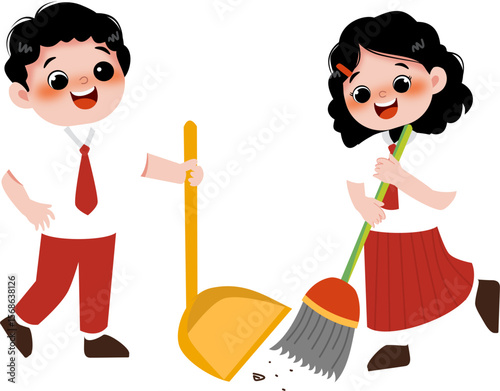 Student cleaning classrooms 