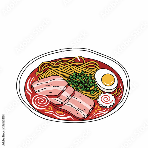 Delicious and Beautiful Bowl of Ramen Noodles with Rich Toppings and Broth