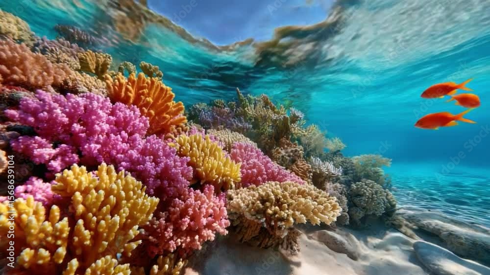 Coral Reef Vista: Witness the vibrant ecosystem of a coral reef, a mesmerizing tableau of colors, textures, and marine life, where the underwater world comes alive with beauty.