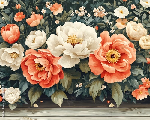 Large floral bouquet tablecloth pattern peonies roses flat printable design