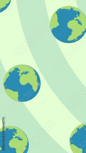 Animation of globes floating over spiral green background