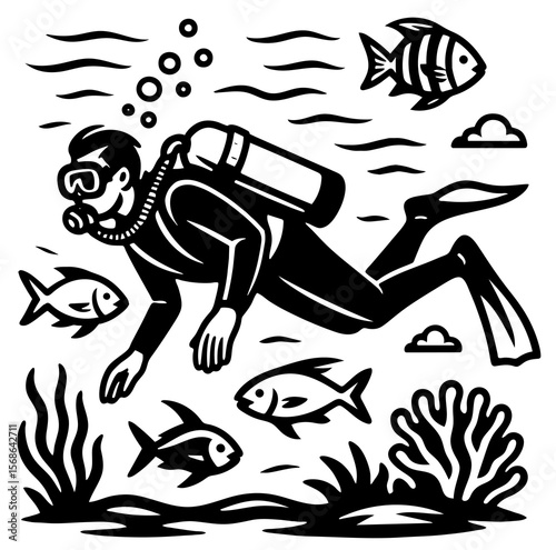 A man in a black wet suit is diving into the ocean