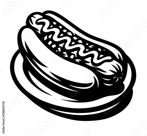 A hot dog with mustard and ketchup on a white plate