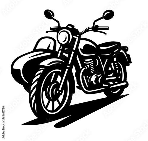 A black and white motorcycle with a sidecar