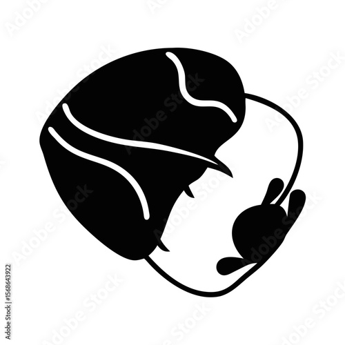 Stylized black and white illustration of a curling, sleeping baby in womb