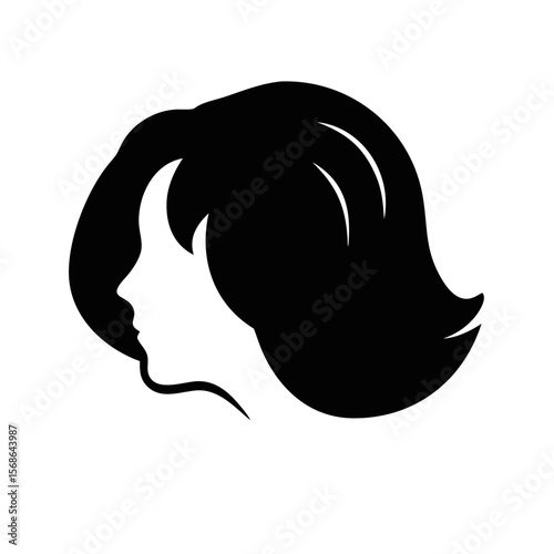 Silhouette of a Woman with Short Hair in Profile Black and White