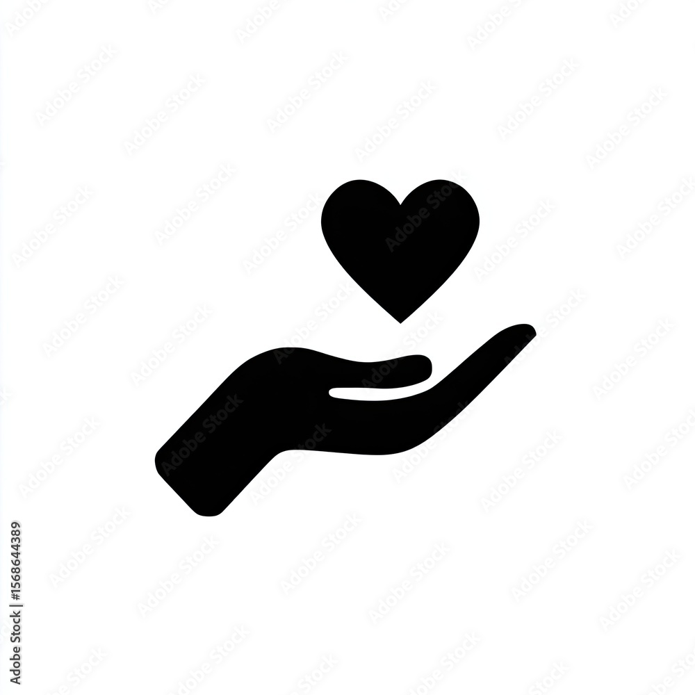 Black Silhouette of a Hand Holding a Heart Black Silhouette of a Hand Holding a Heart