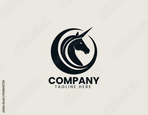 Elegant Unicorn Head Silhouette Mythical Magical Creature Vector Logo Design