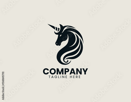 Elegant Unicorn Head Silhouette Mythical Magical Creature Vector Logo Design