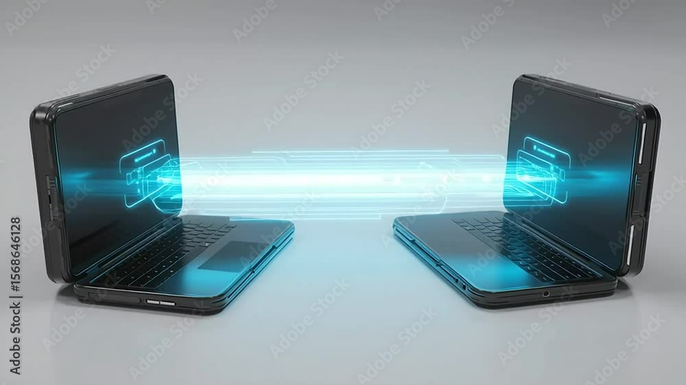 custom made wallpaper toronto digitalDigital Connection Between Two Laptops with Futuristic Design with ai generated
