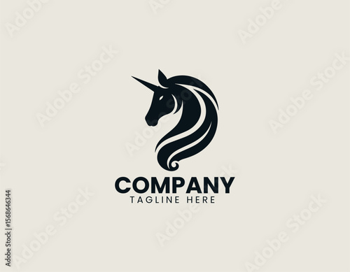 Elegant Unicorn Head Silhouette Mythical Magical Creature Vector Logo Design