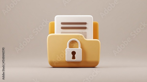 Wallpaper Mural 3D render of a yellow folder with documents and a padlock, symbolizing secure files Torontodigital.ca