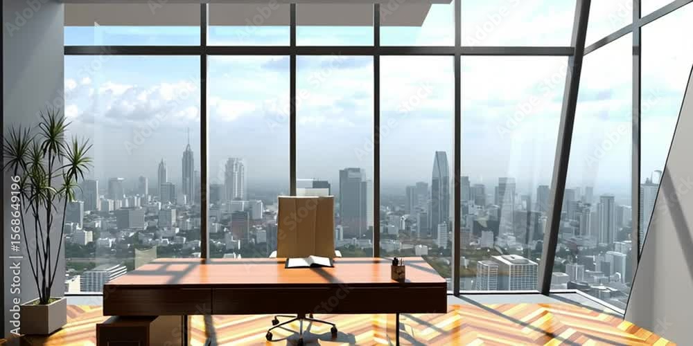 Oficina Ejecutiva Moderna con Vistas Panorámicas a la Ciudad generativa IA
