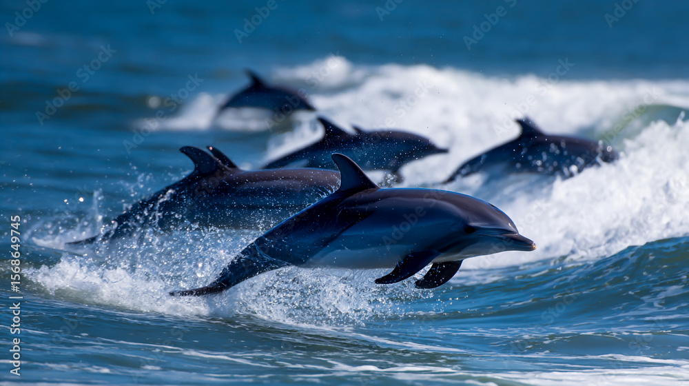 Fototapeta premium A group of dolphins leaping out from the water