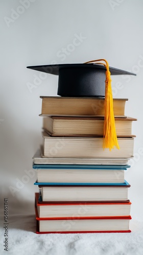 Graduation Cap on Stack of Books Education Achievement Concept
