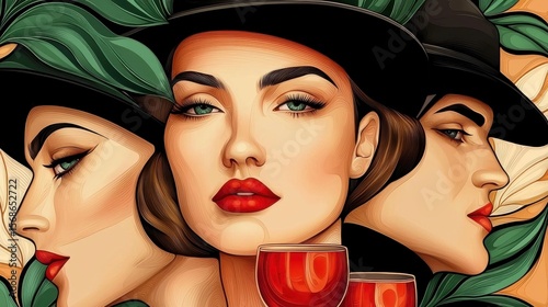 Wallpaper Mural Mysterious Elegance: The captivating image showcases a woman of timeless charm, adorned in a stylish hat, with a touch of mystery Torontodigital.ca
