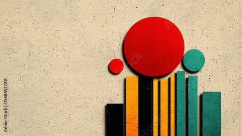 Wallpaper Mural Abstract Geometric Composition: A visually captivating and stylized abstract artwork, featuring bold geometric shapes and forms, with a vibrant array of colors, including red, yellow, blue. Torontodigital.ca