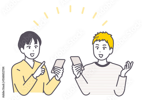 スマートフォンを持って会話する男性のイラスト素材