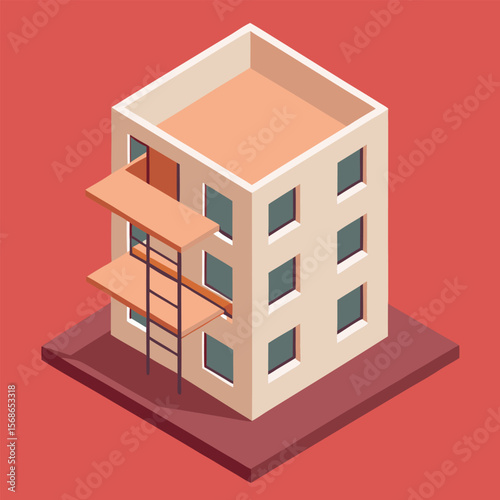 Isometric Illustration of a Building Under Construction