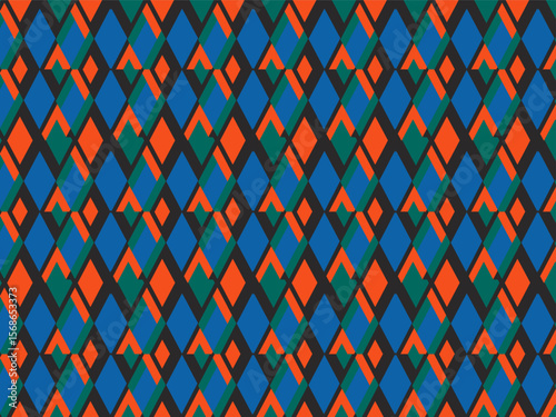 Abstract geometric diamond pattern in vibrant colors suitable for textile prints and backgrounds.