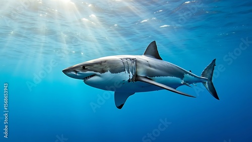 Wallpaper Mural Majestic Great White Shark Underwater Ocean Predator Sunlight Torontodigital.ca