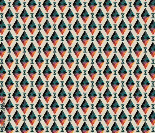 Abstract geometric diamond pattern with gradient colors and elegant symmetrical design.