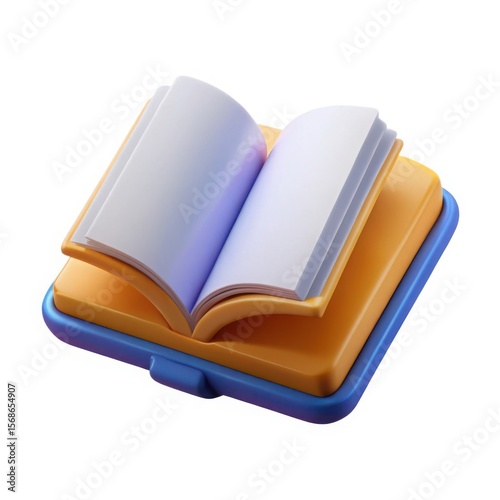3d render of open book on stand isolated on white background