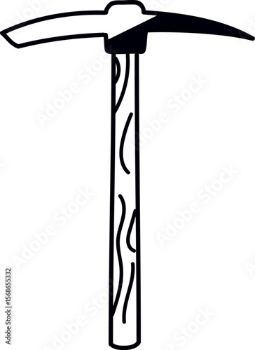 Vector of Pickaxe. Minimalist archaeological pickaxe icon. Pickax line icon. Mining, garden tools. Stylized pick axe icon against a white background