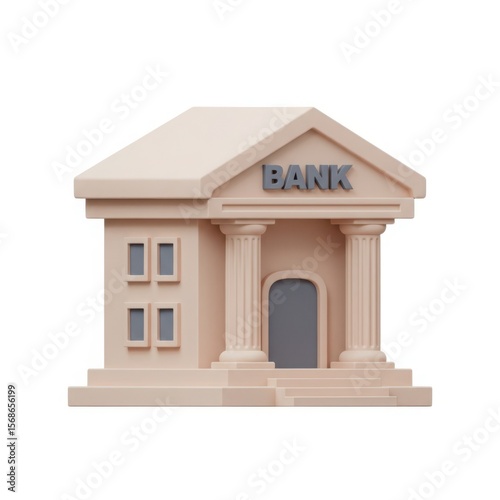 Cartoon bank building model isolated on white background