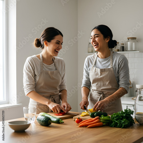 Happy Friends Cooking Healthy Meal Together