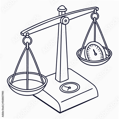 Balance scale with gauge and empty pan weighing measurement