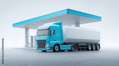 Blue Fuel Truck at Service Station - travel background