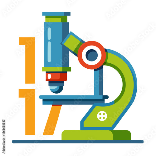 Blue green microscope with orange numbers science laboratory