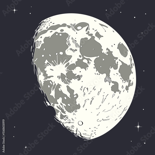 Celestial body with craters and stars moon space
