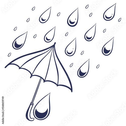 Dark blue umbrella protecting from falling raindrops protection weather
