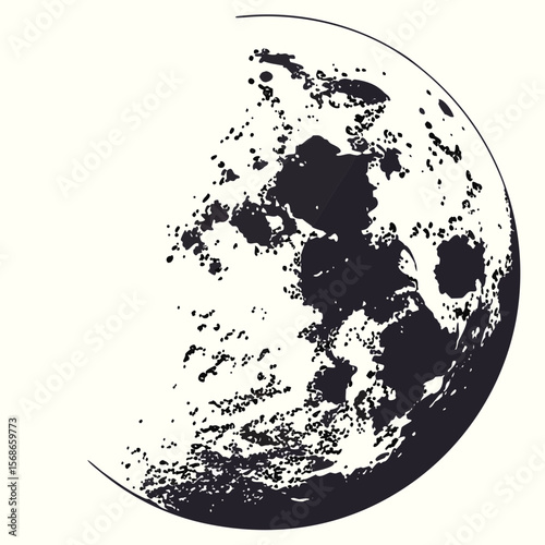 Dark moon craters on pale background celestial space